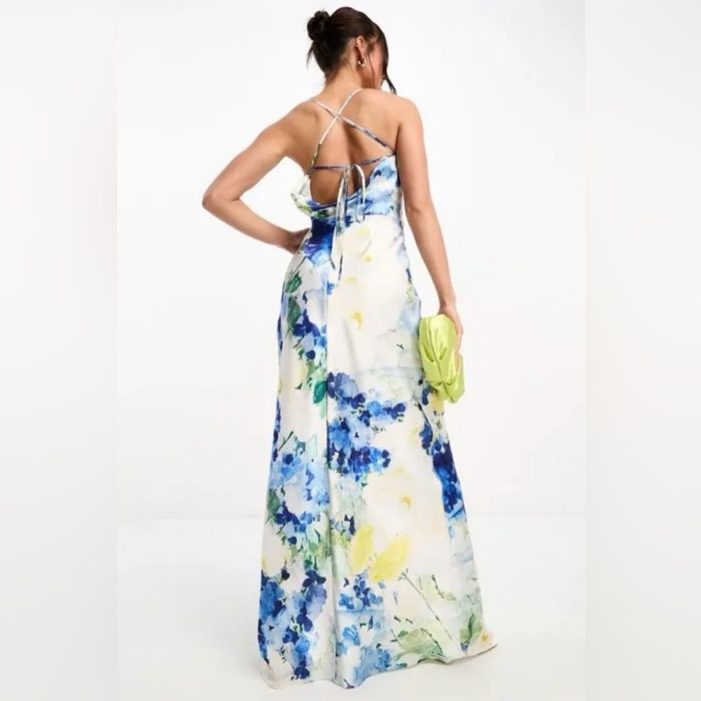 Hope and Ivy Satin Cowl Neck cross back straps Cami Maxi Dress size 12
